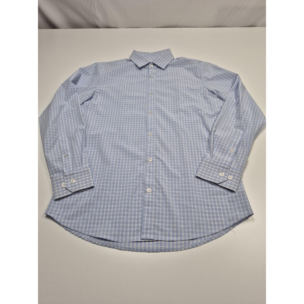 Mizzen+Main Dress Shirt Mens M Blue Gingham Leeward Trim Fit Stretch LS USA